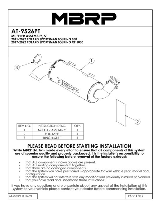 MBRP 5" Slip-On Exhaust Muffler Silver For 17-22 SPT Touring XP/850 - Image 2