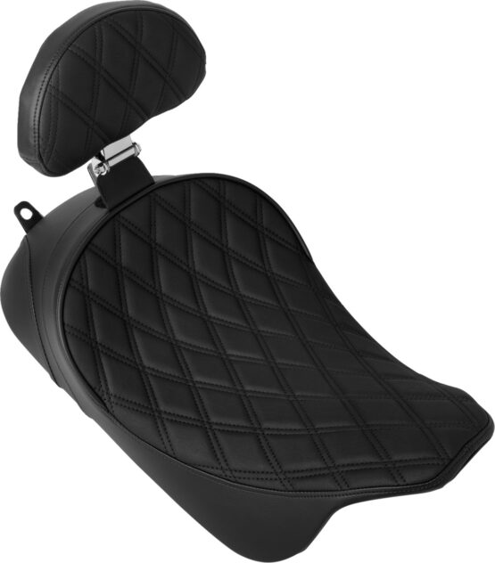 Drag Specialties Solo Front Seat Double Diamond Black w/Backrest Option For Harley