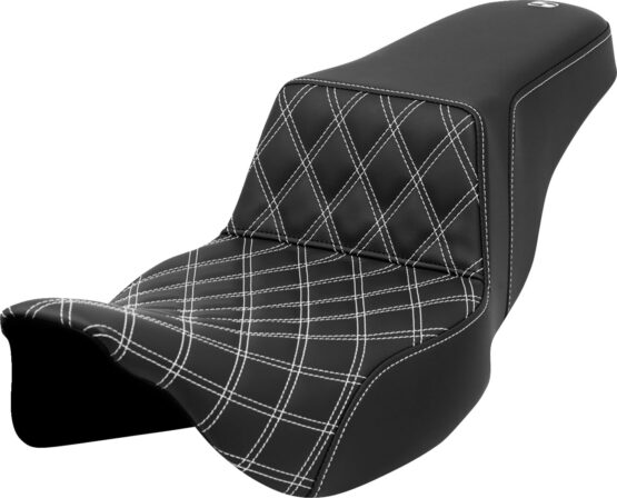 Saddlemen Step-Up Seat Lattice Stitch White Extended Reach For FLH/FLT 08-23