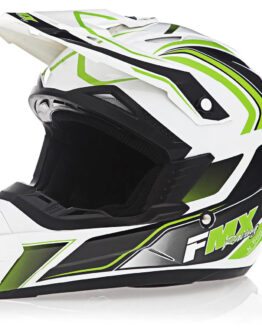 FMX N-600 Youth Large Motocross Helmet, White & Green, Double D Closure, DOT