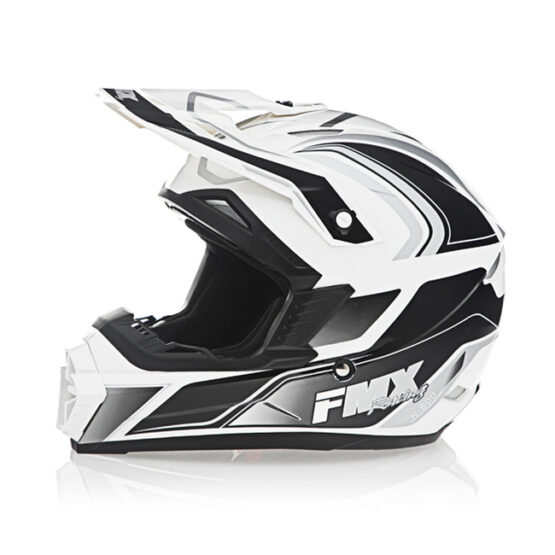 FMX N-600 2X-Large Motocross Helmet, White & Silver, Double D Closure, DOT - Image 2