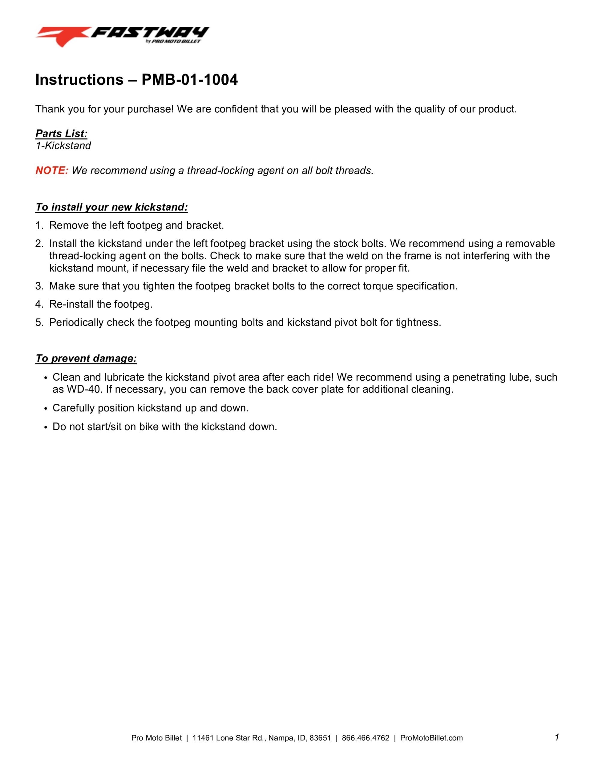 Pro Moto Billet Kickstand Fits 02-03 CR125R CR250R CRF450R - Image 3