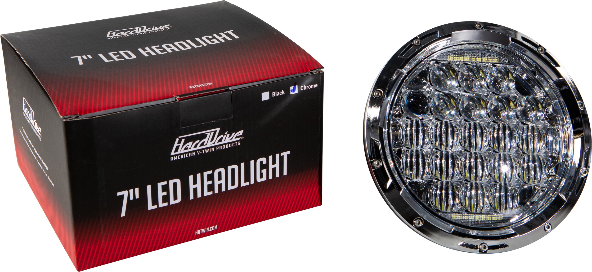 HardDrive LED Headlight 7in 90W Chrome 3500/2400 Lumens - Image 3