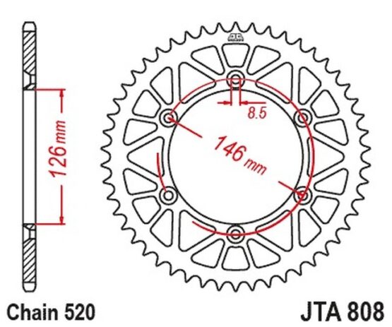 Black Aluminum Rear Sprocket - 48 Teeth 520 Pitch - Image 2