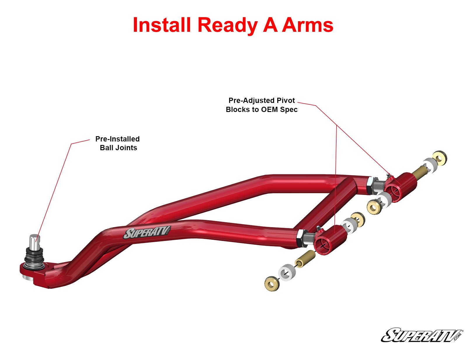 SuperATV 1.5" Forward High Clearance A-Arms Black For 14-21 RZR XP 1000 - Image 11